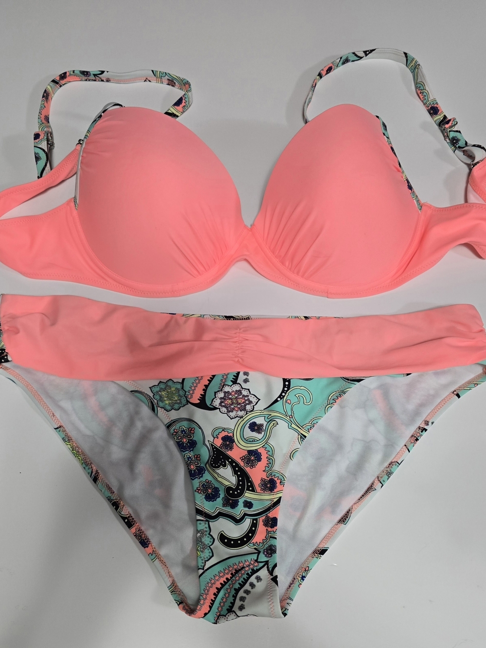Women’s Coral Paisley Bikini Set - Push-Up Top and Printed Bottom